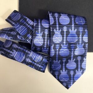 Carlos By Carlos Santana Blue Guitars Tie-Let The Music Set You Free- 100% Silk